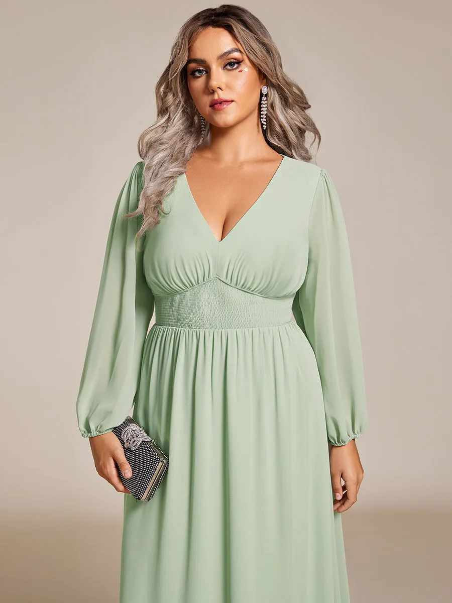 Plus Size Knee Length Chiffon Wholesale Wedding Guest Dresses With Long Sleeves