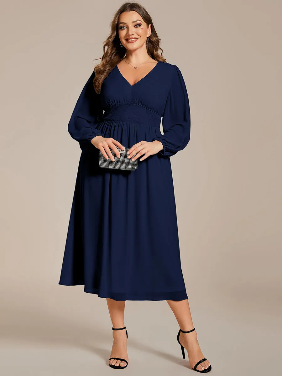 Plus Size Knee Length Chiffon Wholesale Wedding Guest Dresses With Long Sleeves