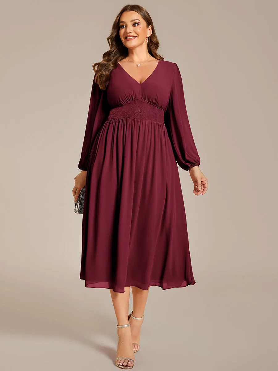 Plus Size Knee Length Chiffon Wholesale Wedding Guest Dresses With Long Sleeves