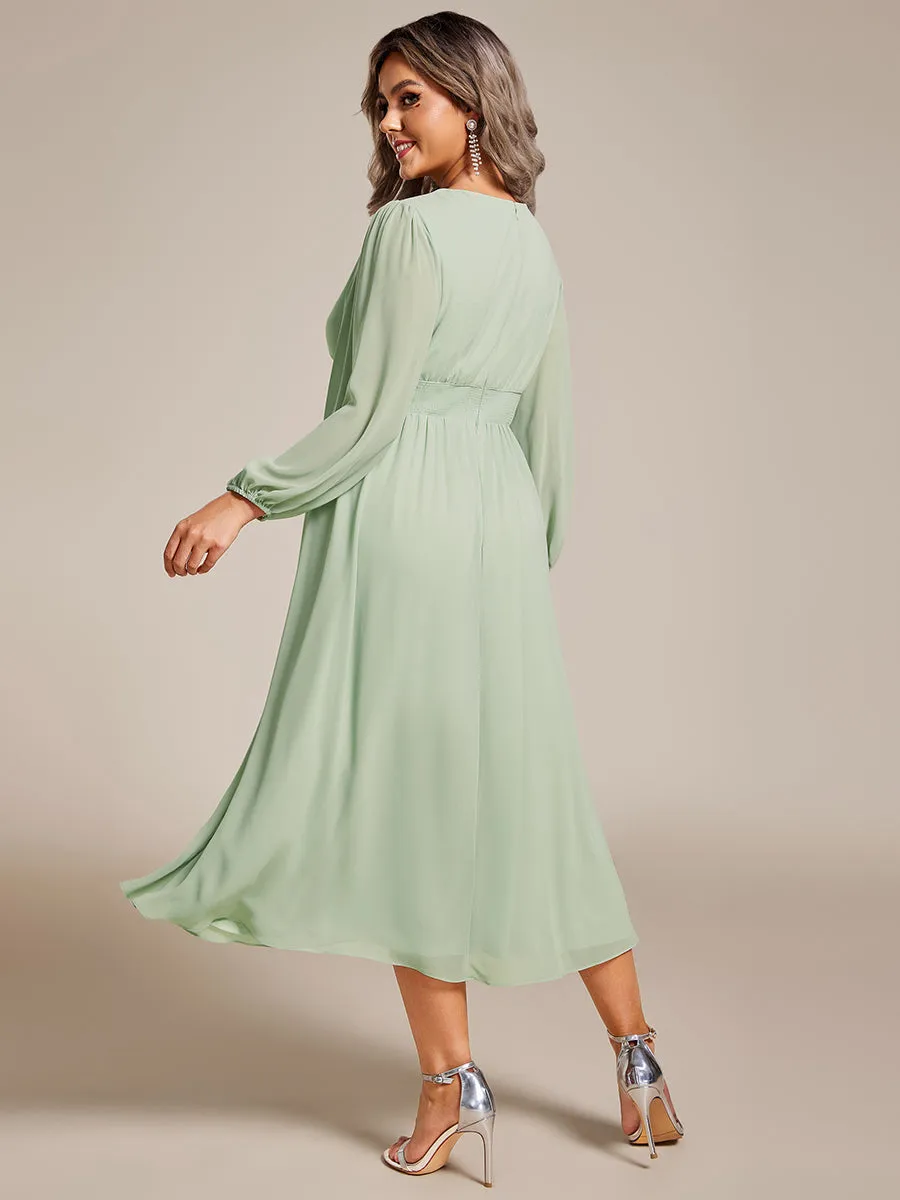 Plus Size Knee Length Chiffon Wholesale Wedding Guest Dresses With Long Sleeves