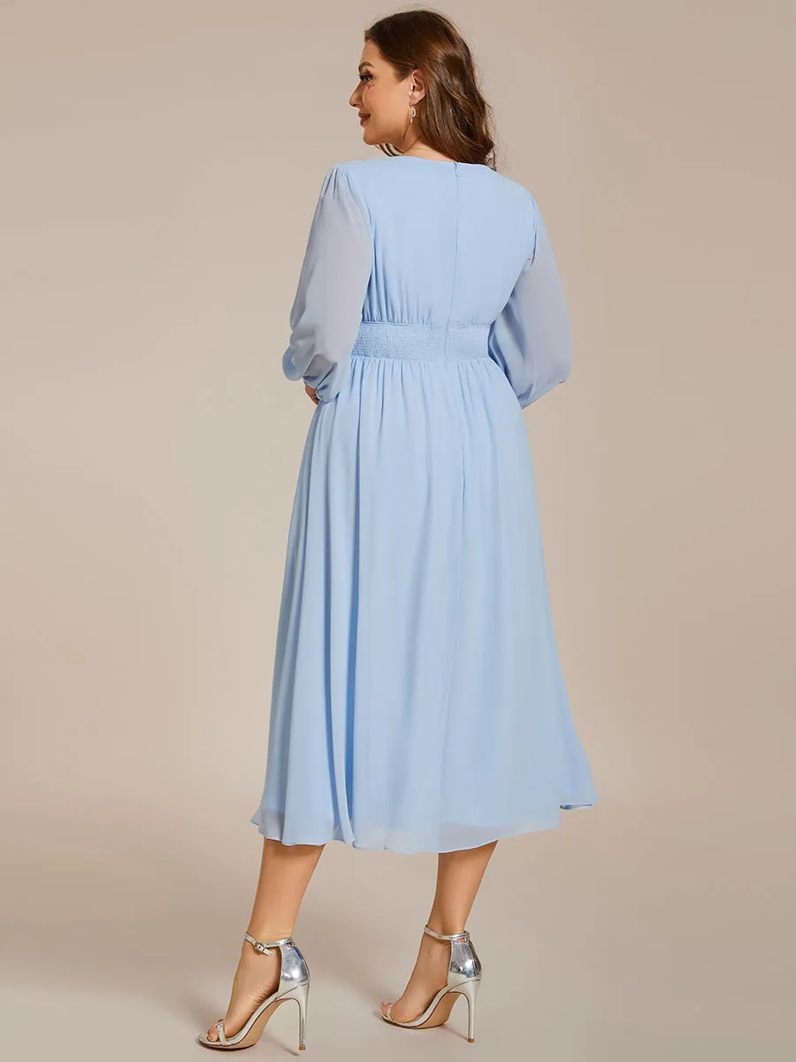 Plus Size Knee Length Chiffon Wholesale Wedding Guest Dresses With Long Sleeves