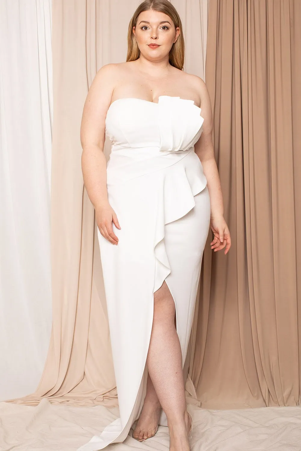 Plus Size Pleated Tube Top Maxi Dress