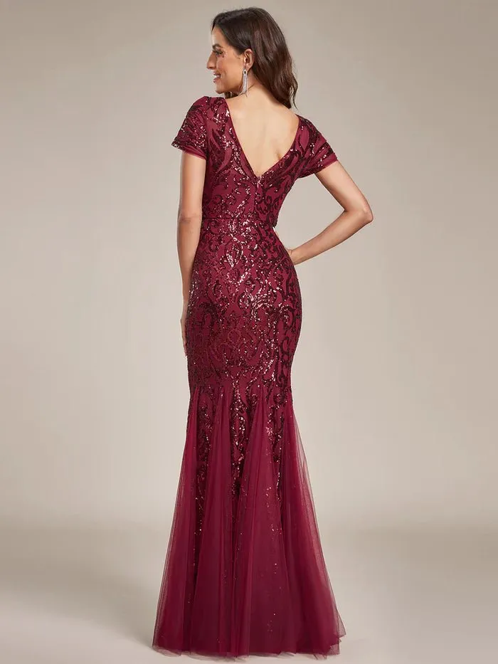 Round Neck Mermaid Sequin & Mesh Evening Dresses