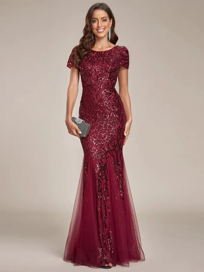 Round Neck Mermaid Sequin & Mesh Evening Dresses