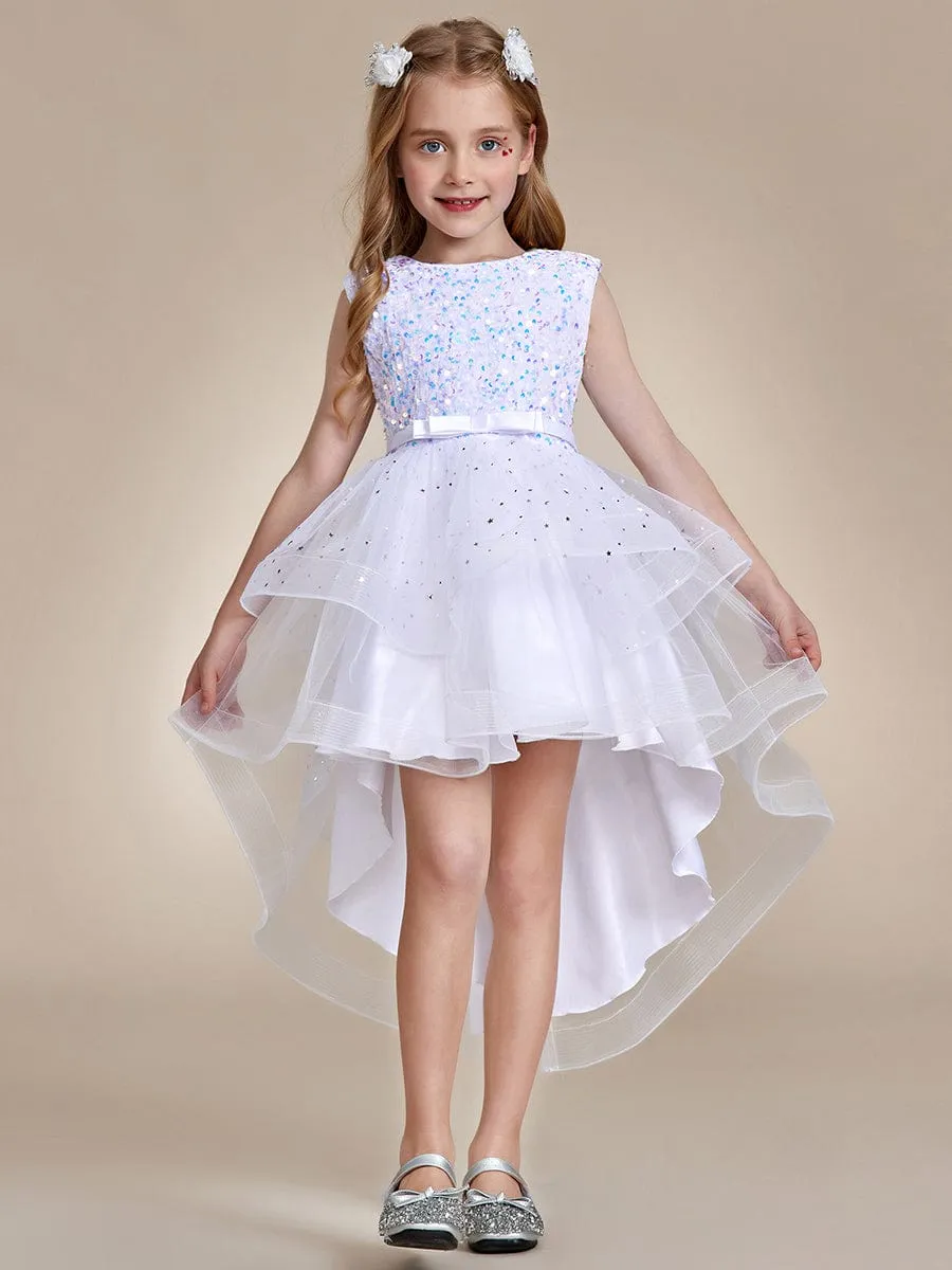 Sequin Polka Dot Sleeveless High-Low Flower Girl Dresses