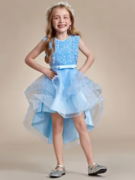 Sequin Polka Dot Sleeveless High-Low Flower Girl Dresses