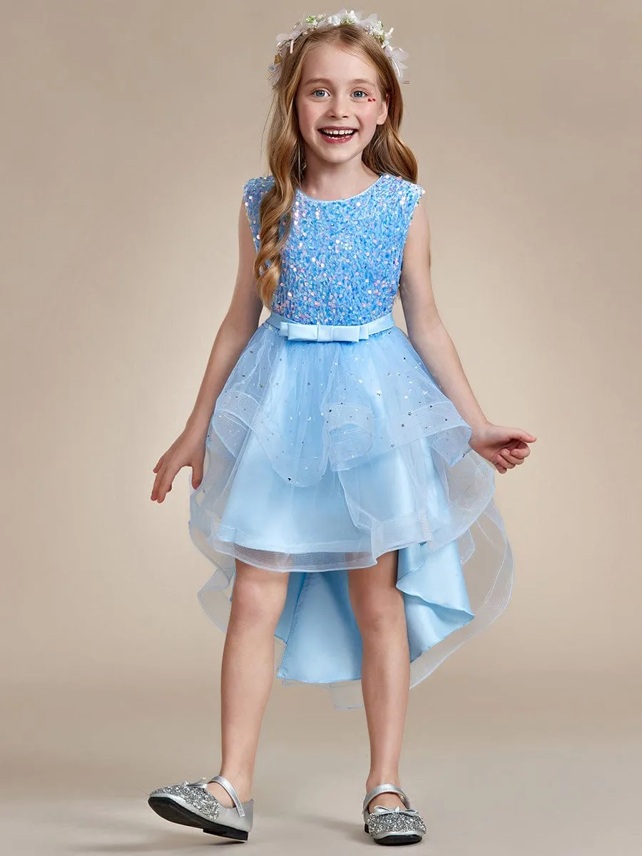 Sequin Polka Dot Sleeveless High-Low Flower Girl Dresses