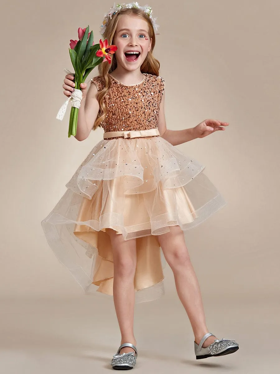 Sequin Polka Dot Sleeveless High-Low Flower Girl Dresses