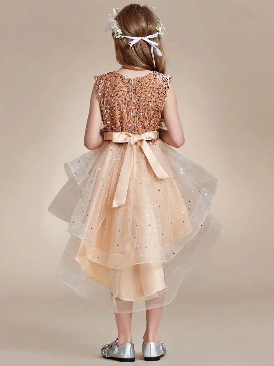 Sequin Polka Dot Sleeveless High-Low Flower Girl Dresses