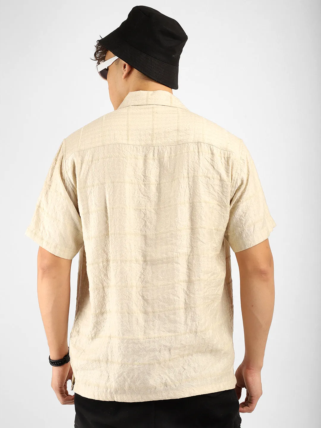 Shirtolo Beige Plain Half Sleeve Shirt