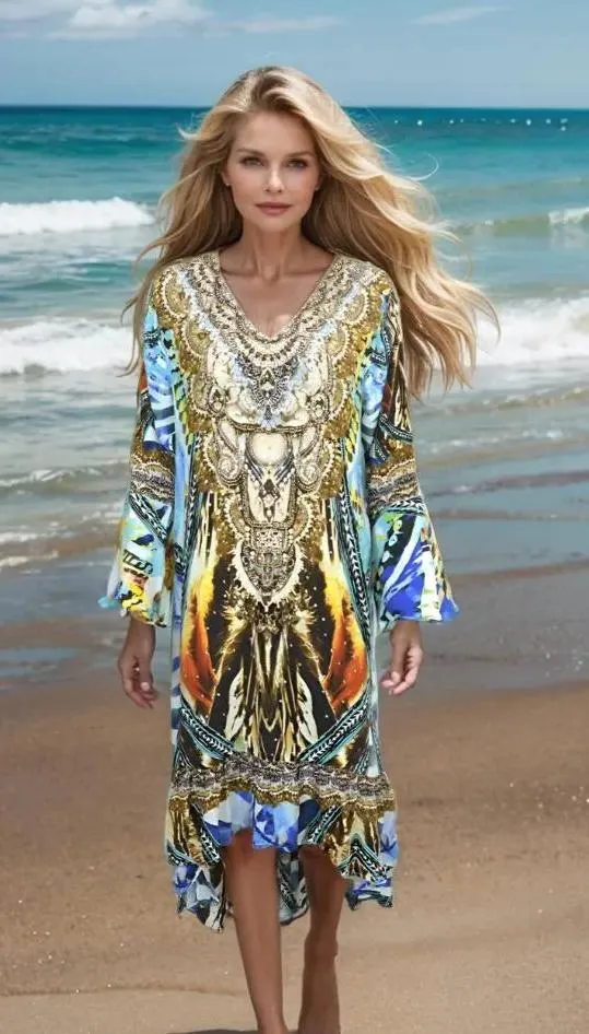 Silk Hi-Low Frill Dress - Saffron- Multi-kaftans that bling