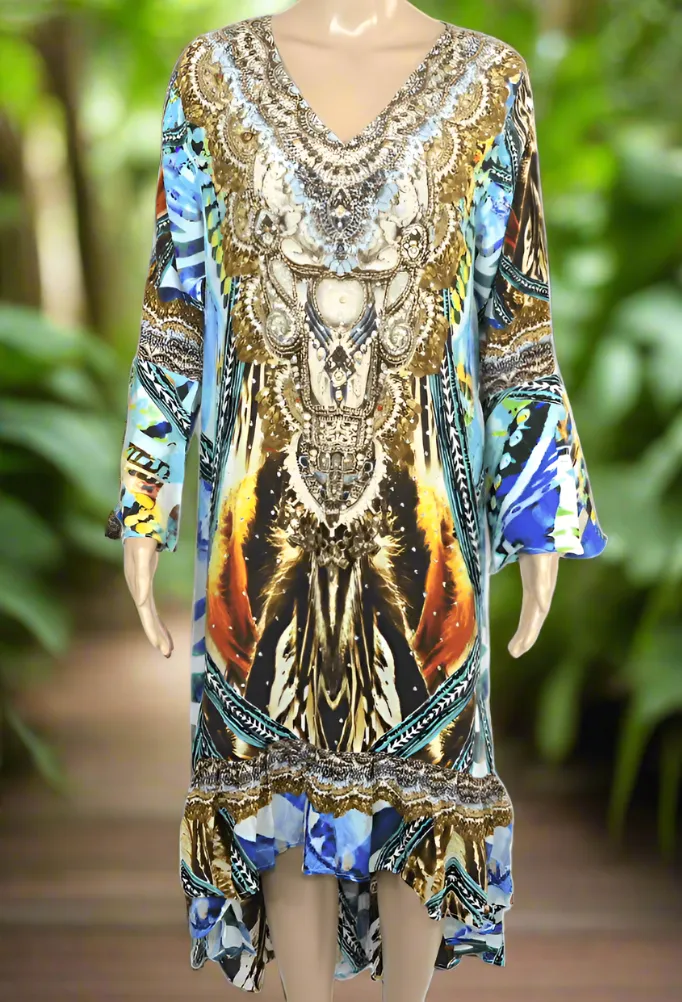 Silk Hi-Low Frill Dress - Saffron- Multi-kaftans that bling