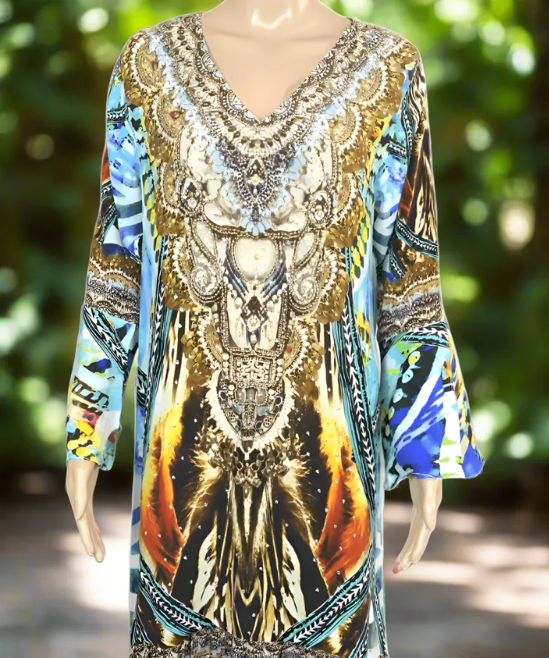 Silk Hi-Low Frill Dress - Saffron- Multi-kaftans that bling