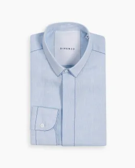 Sky Silk-Stitch Linen Shirt