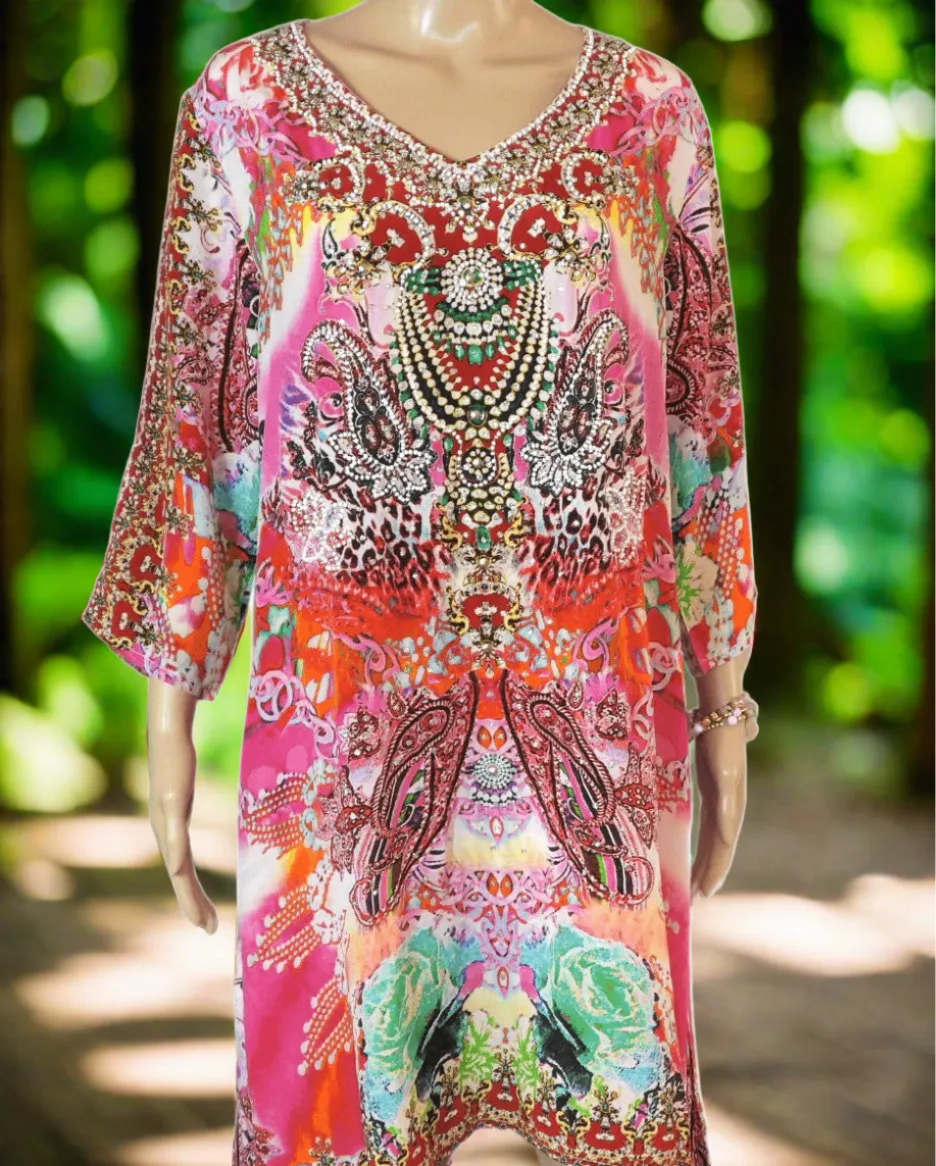 Tegan Silk Hand beaded Tunic Dress by Fashion Spectrum