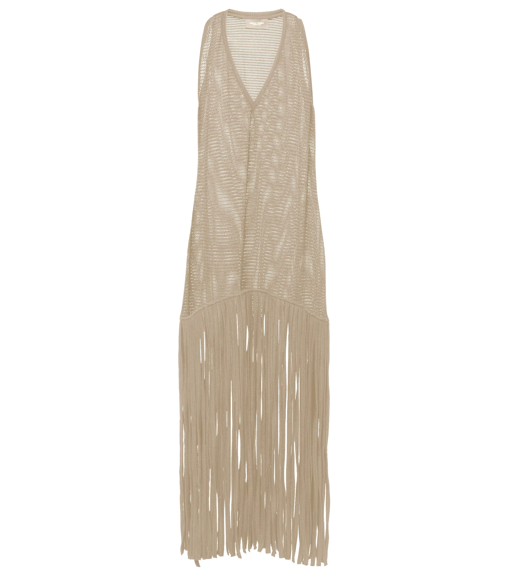 Tricot Knit Long Dress with Fringes