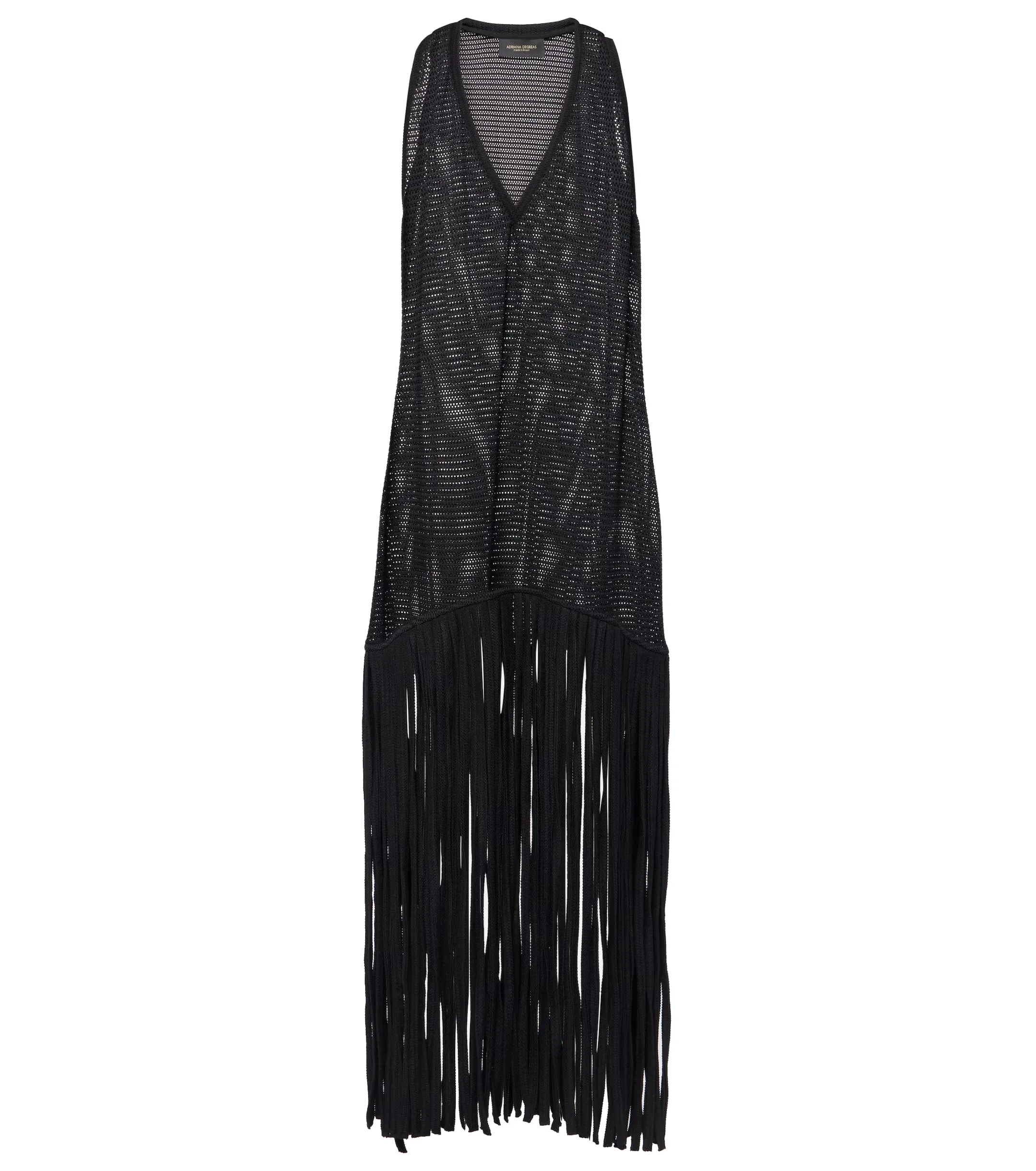 Tricot Knit Long Dress with Fringes