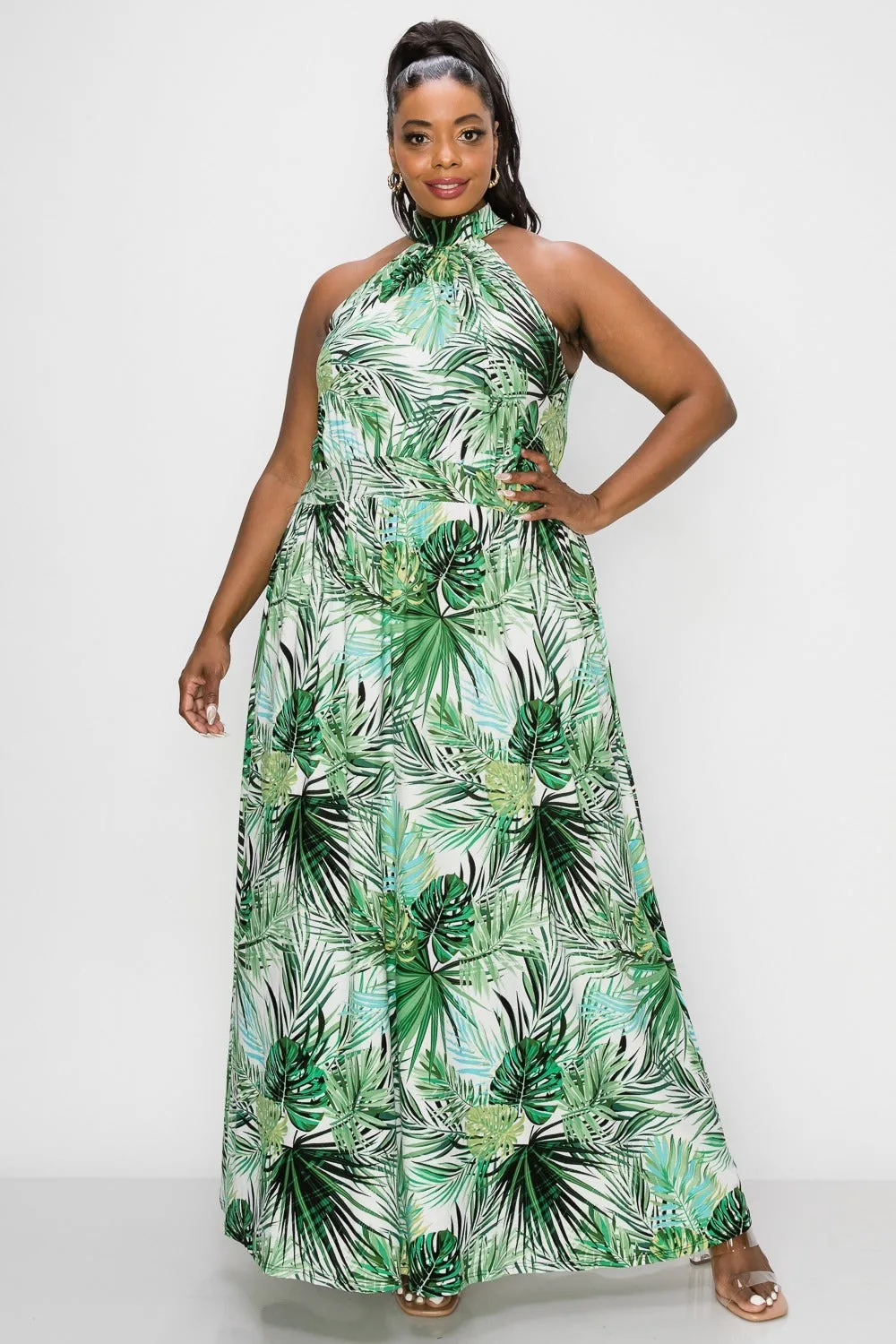 Tropical Halter Neck Maxi Dress