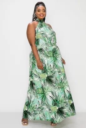 Tropical Halter Neck Maxi Dress