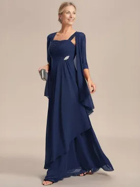 Two-Piece Square Neck Chiffon A-Line Mother of the Bride Dress