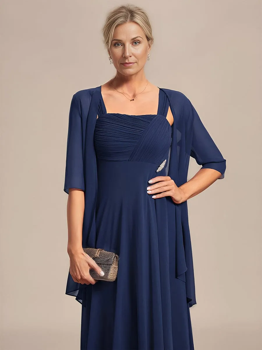 Two-Piece Square Neck Chiffon A-Line Mother of the Bride Dress