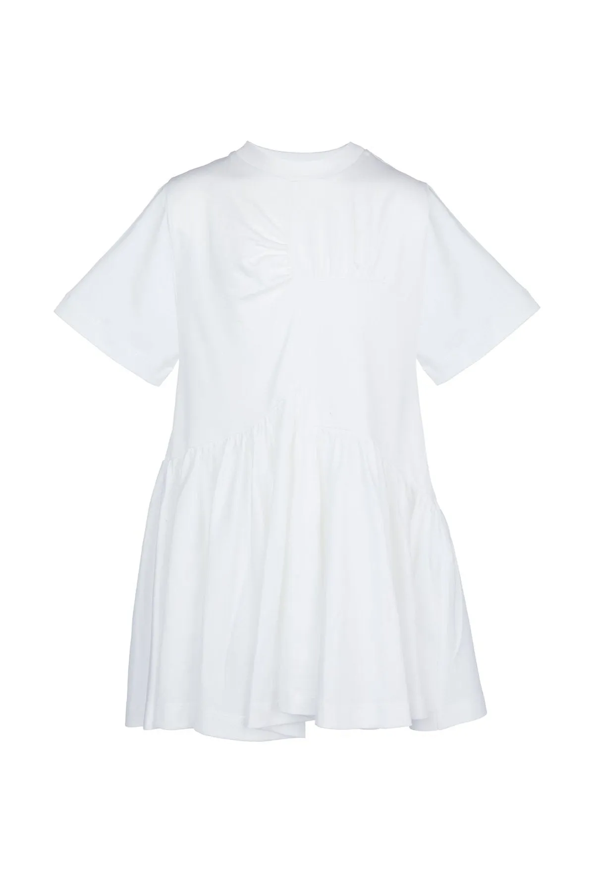 WHITE GATHERED JERSEY T-SHIRT DRESS