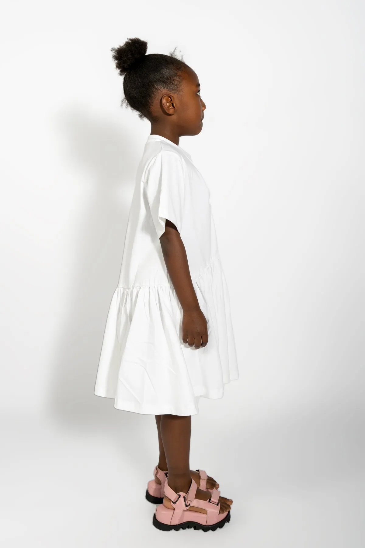 WHITE GATHERED JERSEY T-SHIRT DRESS