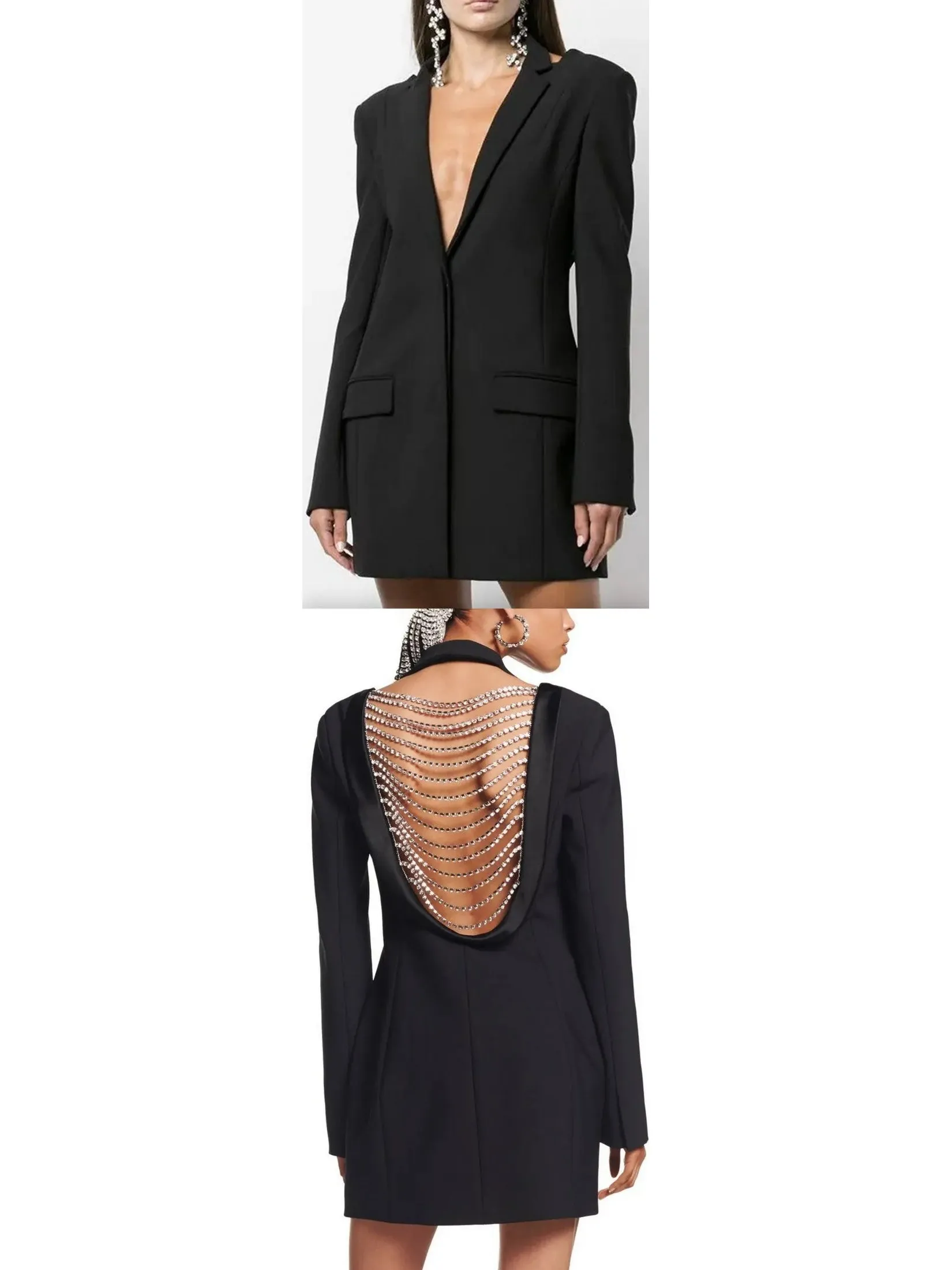 Women’s Backless Draped Crystal Blazer Dress