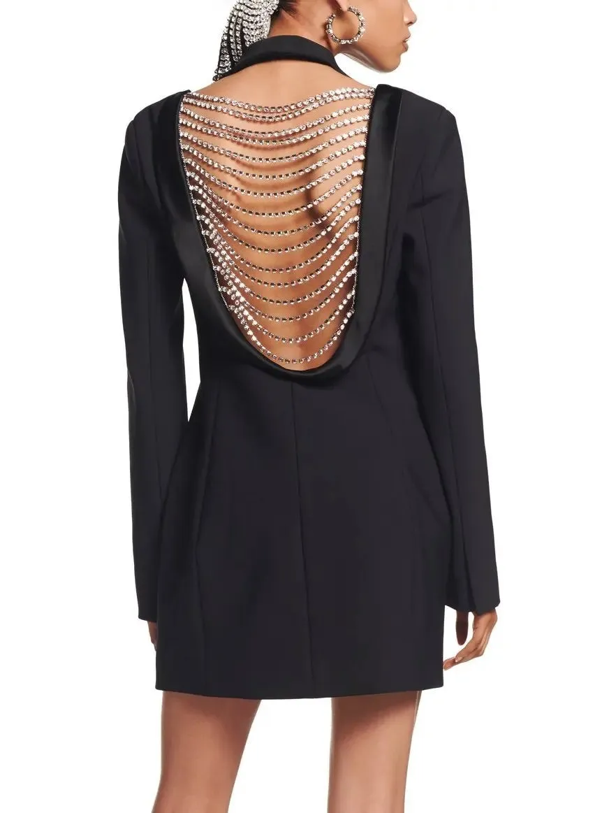 Women’s Backless Draped Crystal Blazer Dress