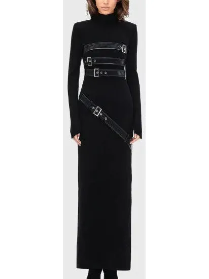 Women’s Belt-Embellished High-Neck Maxi Dress