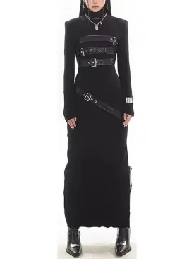 Women’s Belt-Embellished High-Neck Maxi Dress