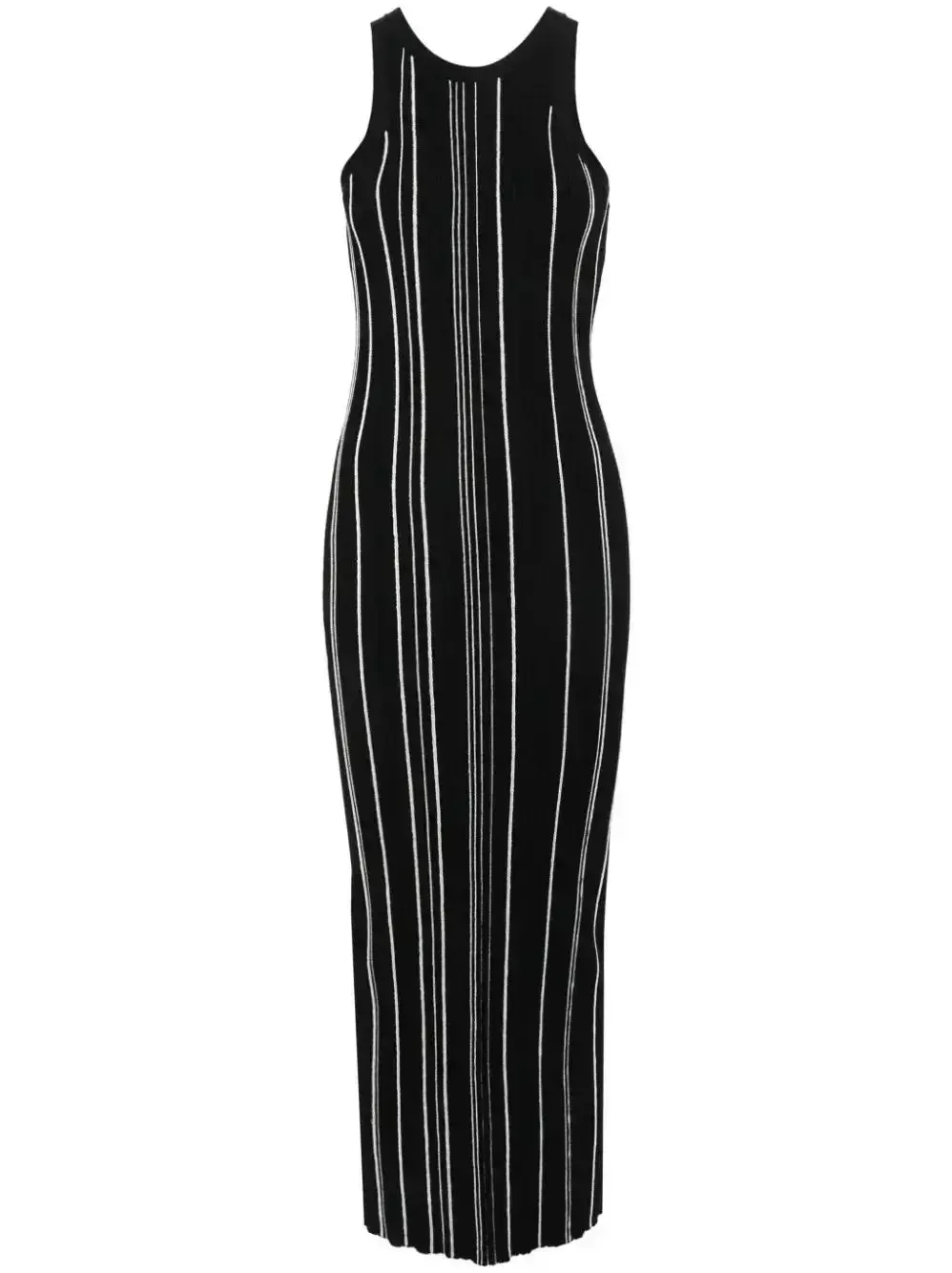 Women’s Black and White Striped Long Knit Tank Dress