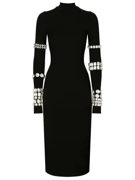 Women’s Black Calf-Length Stretchy Dress with Rhinestones