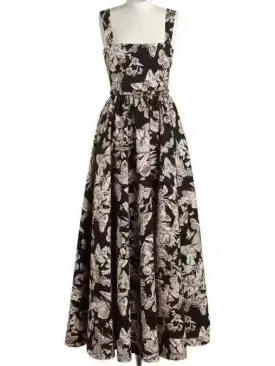 Women’s Black Technical Jacquard with Gold-Tone Allover Butterfly Motif Belted Dress