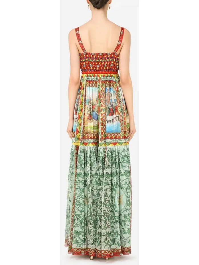 Women’s Carretto Print Chiffon Maxi Dress in Multicolor