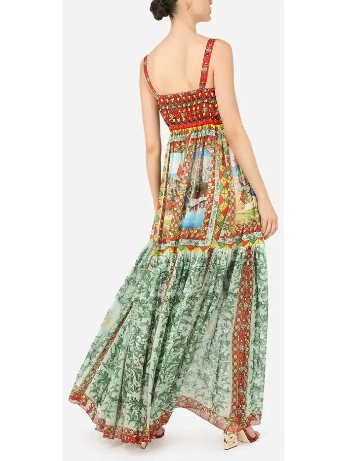 Women’s Carretto Print Chiffon Maxi Dress in Multicolor