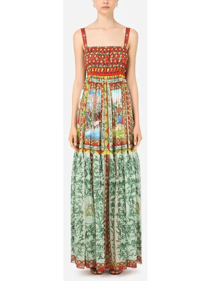 Women’s Carretto Print Chiffon Maxi Dress in Multicolor