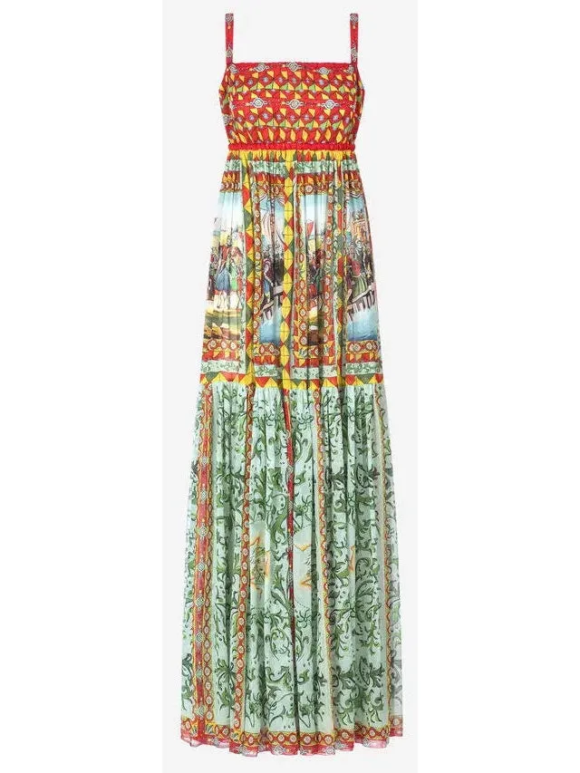 Women’s Carretto Print Chiffon Maxi Dress in Multicolor