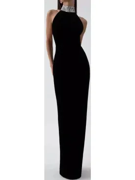 Women’s Crystal Embellished Turtleneck Velvet Gown