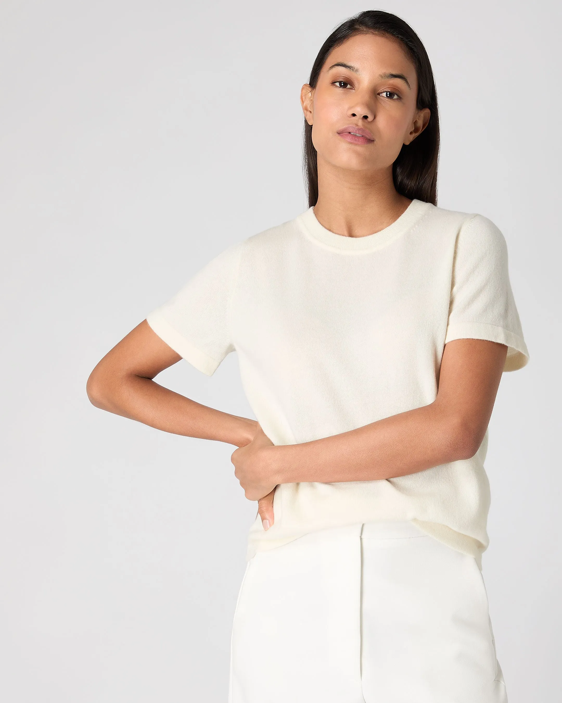 Luxurious Womens Lottie Cashmere T-Shirt in New Ivory White