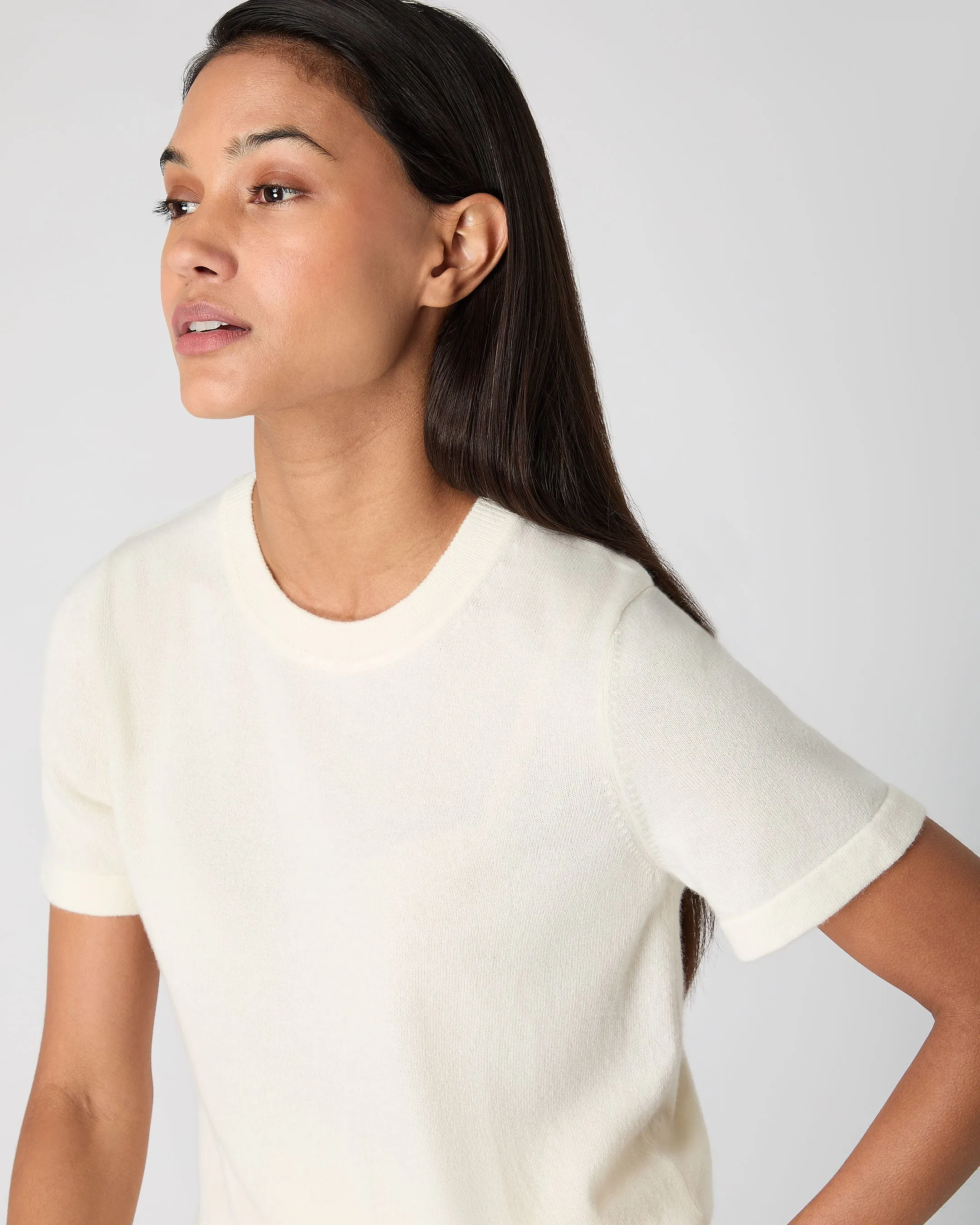 Luxurious Womens Lottie Cashmere T-Shirt in New Ivory White