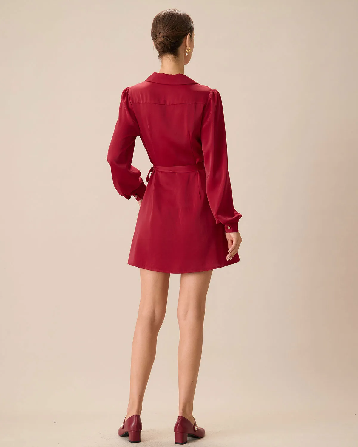 Women's Red Satin Tie-Waist Mini Dress